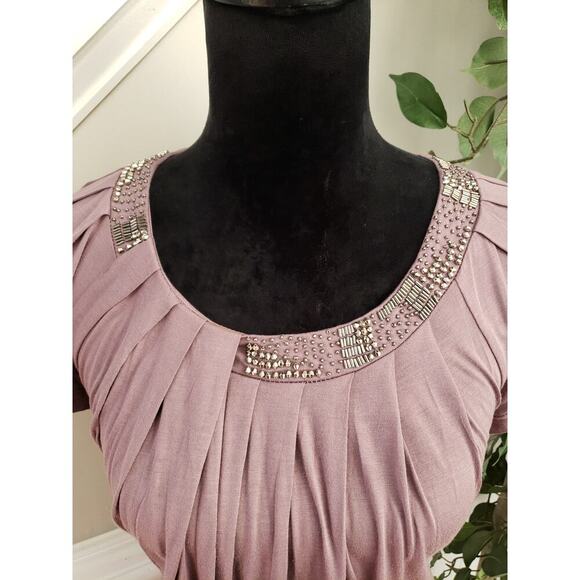 Kenar Shirt Blouse Women's Medium Pink Viscos Jeweled Pleated Neckline - Picture 4 of 12